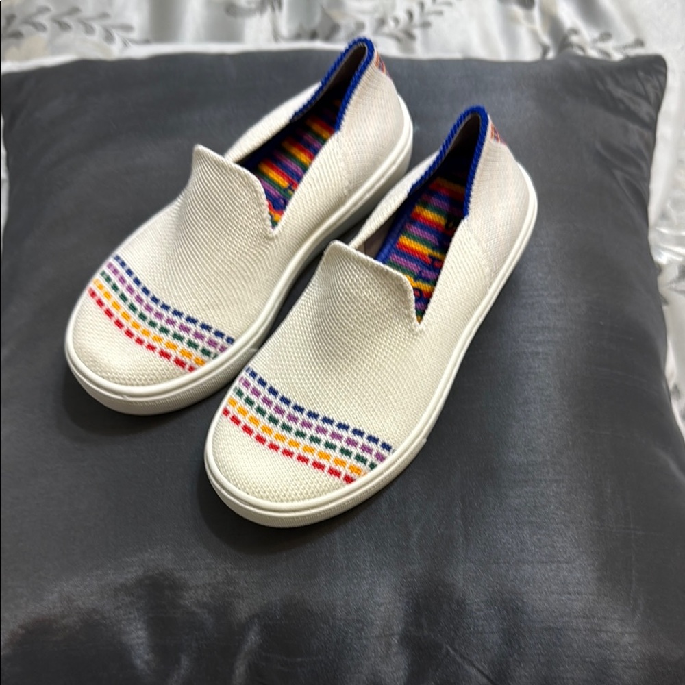 Rothy's Kids Sneakers in White with Rainbow Accents
